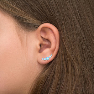 Boucle d'oreille à clip en argent sterling 925 plaqué or 18 carats avec opale bleu foncé ronde pour femme, pièce unique - Product Image 6