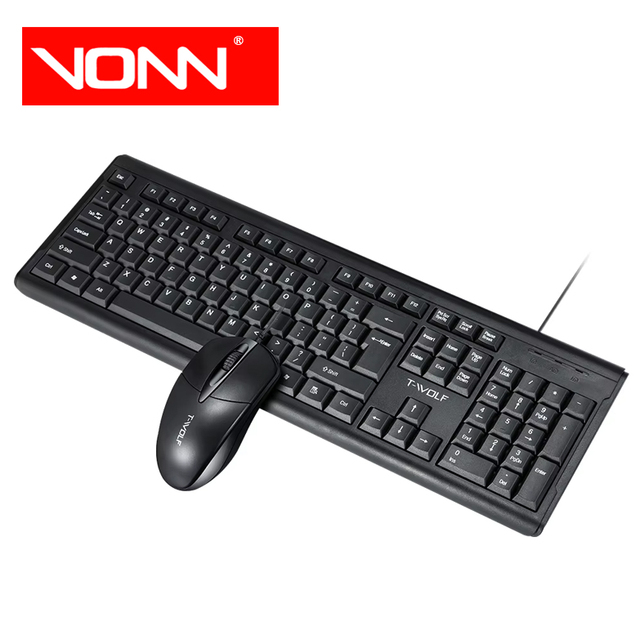 Factory Price USB Wired Full Size 104 Keys Mouse Keyboard Set Combo Wrist Support Spanish English Black T-Wolf TF500 OEM