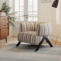 Fauteuil français de style vintage - Tissu à imprimé rayé - Ultra-confortable - Chaise longue de salon de luxe léger