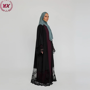 2025 haut de gamme élégant ouvert devant <span class=keywords><strong>Abaya</strong></span> robe pour les femmes musulmanes noir fleur broderie dentelle décontracté <span class=keywords><strong>pas</strong></span> <span class=keywords><strong>cher</strong></span> disponible <span class=keywords><strong>grande</strong></span> <span class=keywords><strong>taille</strong></span> - Product Image 3