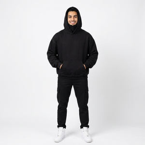 Sweat à capuche pour homme 100% coton, design balaclava, double capuche, broderie, écologique, confort ultime par temps froid - Product Image 1