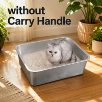 Grande litière pour chat en acier inoxydable profond avec poignée, bac à litière ouvert en métal pour grands chats Maine Coon, antiadhésif, facile à nettoyer