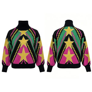 <span class=keywords><strong>Pull</strong></span> en tricot pour femme, style rétro tendance, motif géométrique étoilé, col roulé coloré, <span class=keywords><strong>pull</strong></span> moelleux, style vintage années 90 - Product Image 4