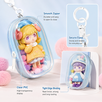 Pochette de présentation en PVC transparent pour mini-poupées, porte-clés transparent avec pompon, étui pour figurines, breloque de sac Kawaii, cadeau, logo personnalisé OEM, vente en gros