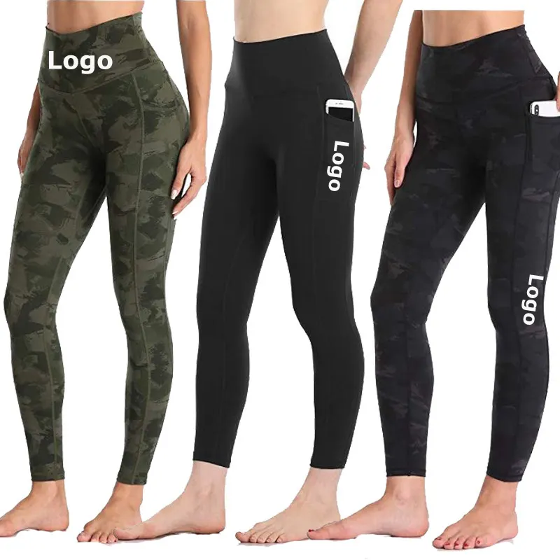 2022 OEM Women high waisted workout Yoga Pants Fitness gym custom camo Leggings with pockets