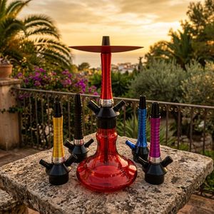Cachimba de Vidrio Roja con Base de Aleación de Aluminio, 3 Boquillas, para Uso en Bares, Salones y en Casa - Product Image 3