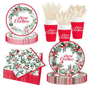 ชุดอุปกรณ์บนโต๊ะอาหารสำหรับงานเลี้ยงคริสต์มาส DAMAI แบบกำหนดเอง พร้อมลายใบไม้สีเขียว จานกระดาษ แก้วกระดาษ ผ้าเช็ดปาก ของตกแต่งแบบใช้แล้วทิ้ง - Product Image 4