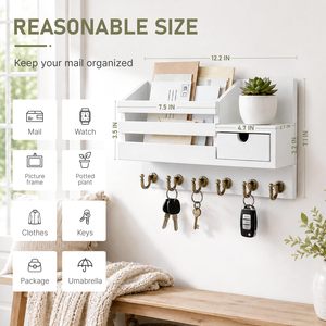 Portachiavi <span class=keywords><strong>e</strong></span> Portaoggetti da Parete con 6 Ganci, Cassetto Portaoggetti, Facile Installazione, Portachiavi per Ingresso <span class=keywords><strong>e</strong></span> Arredamento Casa - Product Image 3