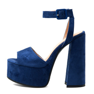 <span class=keywords><strong>Sandali</strong></span> con plateau alto da donna taglia 47, <span class=keywords><strong>blu</strong></span> <span class=keywords><strong>scuro</strong></span>, con tacco grosso, eleganti, estivi, peep toe, con cinturino alla caviglia e fibbie, per piedi larghi - Product Image 4