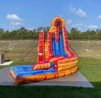 Toboggan aquatique gonflable géant commercial à thème incendie, double piste avec glissière L, pour entreprise de location de parcs aquatiques