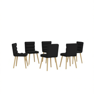 Set di 6 sedie da pranzo imbottite nere con gambe in legno, design moderno per l'arredamento della casa - Product Image 1