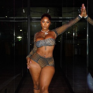 Nuovo Completo Estivo a Tre Pezzi in Rete Elasticizzata Sexy con Top a Fascia, Top Corto a Maniche Lunghe <span class=keywords><strong>e</strong></span> Pantaloncini Aderenti - Product Image 1