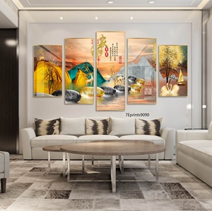 Popolare di alta qualità 5 pannelli di porcellana di cristallo pittura Hd stampato stile <span class=keywords><strong>asiatico</strong></span> decorativo per soggiorno e decorazioni per ufficio - Product Image 1