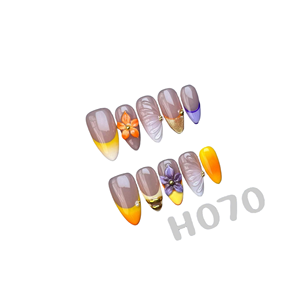 Lot de 10 faux ongles de luxe faits main, en amande, avec fleurs 3D, perles acryliques, personnalisables, à presser, couvrance totale, tendance - Product Image 2