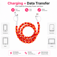 Câble de charge multi-prise USB Type C 4 en 1 rouge et orange avec perles, pour transfert de données