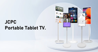 Téléviseur intelligent portable à écran tactile Android blanc de 27 pouces, rétroéclairage LED HDTV 1080p Full HD, support vertical sur pied
