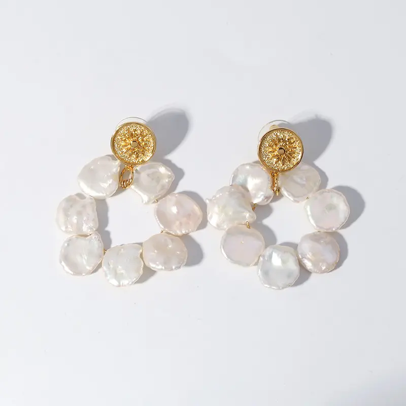 Light Luxury brand new earring gold plated flower petal Baroque Pearls Earrings unisex with 925 silver