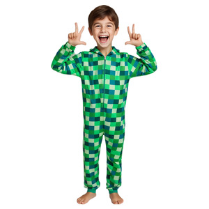 Disfraz de Minecraft para niños, mono verde de manga larga con diseño de bloques, para Halloween. - Product Image 3