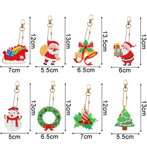 Wholesale 8 Pcs Handmade Round Crystal Beads Embroidery Keyrings 5D DIY Christmas Diamond Art Keychain Kits