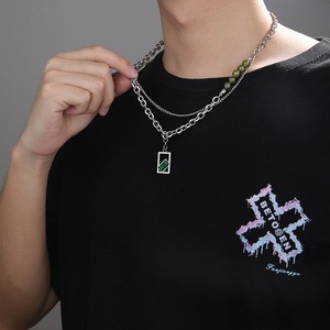 Collana Classica alla Moda in Stile <span class=keywords><strong>Maschile</strong></span> e <span class=keywords><strong>Femminile</strong></span>, Semplice ed Elegante, in Pietra Naturale a Doppio Strato, Acciaio Inossidabile Placcato Oro 18K - Product Image 3