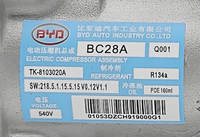 Compresseur de climatisation hybride pour voiture, compresseur électrique pour BYD 540V modèle BC28A OEM TK-8103020A Neuf