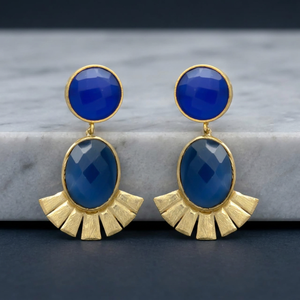 New Arrival Gold Plated Dyed <b>Sapphire</b> Golden Designer Drop <b>Earrings</b> Brass Handmade Ethnic Jaipur Gems Jewelry for Wedding Party - Product Image 2