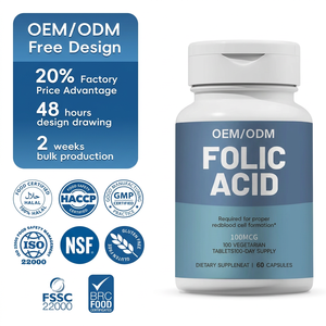 Capsules d'acide folique OEM/ODM sous marque privée 100mcg Vitamine B9 Soutien prénatal Formule végétale pour la vitalité et la formation des globules rouges - Product Image 1