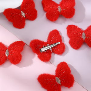 Venta caliente coreano cereza mariposa pinzas para el cabello mujeres niñas niños hilo de lana cereza horquilla Accesorios - Product Image 6