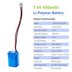 Lityum Polimer Pil 872127 Kese Tipi Hücre 2S1P 7.4Volt Lipo Pil Paketi 450mAh 7.4V 450ma Lipo Pil - Product Image 3