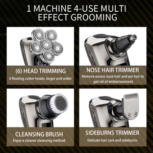 6 in 1 Grooming Kit Bald <b>Razor</b> 7D Floating <b>Head</b> LCD Display USB Rechargeable Fast Charging Waterproof Portable Men's - Product Image 3