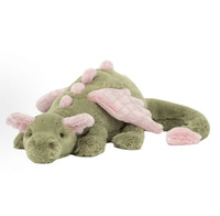 Peluche Dragon Dinosaure Jellycats Super Douce, Doudou avec Doublure en Maille Brodée, Rembourrage Matcha Sakura en Coton PP, Sac en Peluche