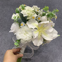 B-1286 Neuer Trend Hochzeitszubehör Seiden-Weiße Lilien Rosen Pfingstrosen Kurze Zweige Wildblumen Valentinstag Brautjungfern-Blumenstrauß
