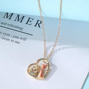 Collier avec pendentif en forme de licorne et de petite fille, en alliage de Zinc, serti de diamants, cadeau pour femmes, bijoux à la mode - Product Image 3