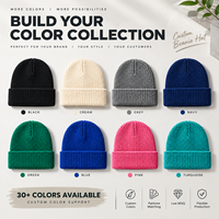 Bonnet en tricot doux à revers, en stock, vente en gros, 30 couleurs, logo personnalisé, chapeau d'hiver, expédition rapide, revendeur en gros