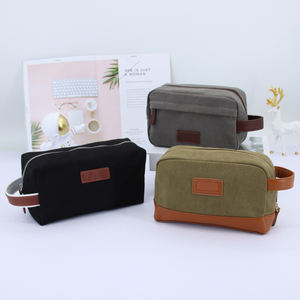 Оптовая продажа, индивидуальная дорожная холщовая мужская кожаная сумка для туалетных принадлежностей, косметичка, набор для бритья - Product Image 1