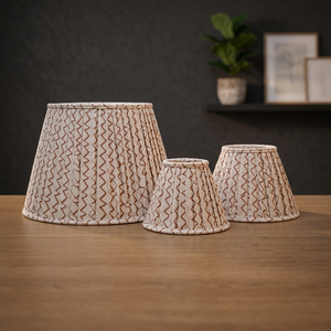 Modern Zigzag Geometric Viscose Linen <b>Lampshade</b> | Terracotta & Cream Printed Pleated <b>Drum</b> Shade | Decorative Pendant & Table Lam - Product Image 4