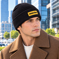 Bonnet classique en tricot côtelé noir personnalisé avec logo brodé, 100 % acrylique, pour l'hiver, unisexe, pour l'extérieur, chaud, style bonnet court, ODM