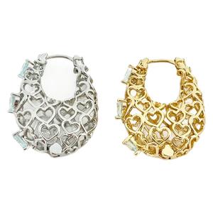 Heart Shape <b>Huggie</b> Earrings Gold <b>Silver</b> Colorful Zircon Women's Everyday Wear - Product Image 5
