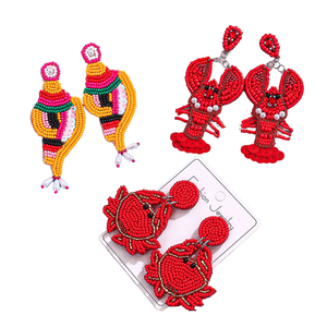 Hermosos Pendientes Colgantes Boho Hechos a Mano con Cuentas de Arroz y Diseños de Animales (Cangrejo, Langosta, Pez Tropical) para Mujer, Joyería Divertida de Verano para la Playa - Product Image 1