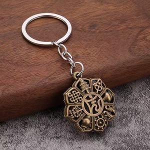 พวงกุญแจโลหะทิเบตขายส่ง แฟชั่นการ์ตูน ของขวัญส่งเสริมการขาย จี้สัญลักษณ์<span class=keywords><strong>มงคล</strong></span>แปดแบบ พวงกุญแจแบบวินเทจ - Product Image 3