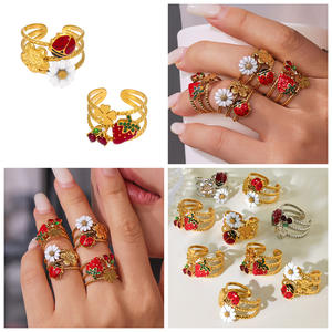 <span class=keywords><strong>Vintage</strong></span> évider large bande marguerite <span class=keywords><strong>coccinelle</strong></span> anneau Zircon huile goutte à goutte bijoux pour les femmes - Product Image 4