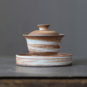 Set da Tè <span class=keywords><strong>Giapponese</strong></span> Fatto a Mano in Ceramica Grezza Gaiwan con Tre Pezzi Ciotola da Tè Tazza in Ceramica Cotta ad Alta Temperatura - Product Image 6