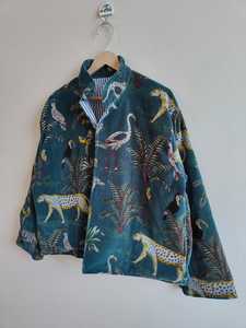 Blouson bomber en velours imprimé oiseau noir, réversible et respirant, écologique, rembourrage 100% coton, longueur courte, prêt pour l'hiver - Product Image 4