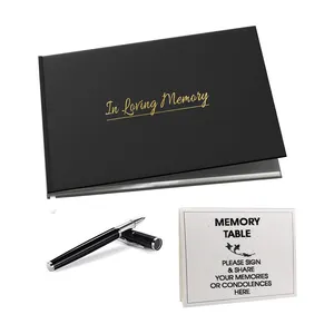 حجم مخصص طباعة لون كتاب ضيف جنازة جنازة كتاب تذكاري لخدمة تذكارية مع القلم