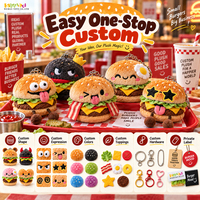 Porte-clés en peluche hamburger prêt à la vente, emballage personnalisé, carte suspendue, boîte cadeau, présentoir de comptoir, marque privée, vente en gros