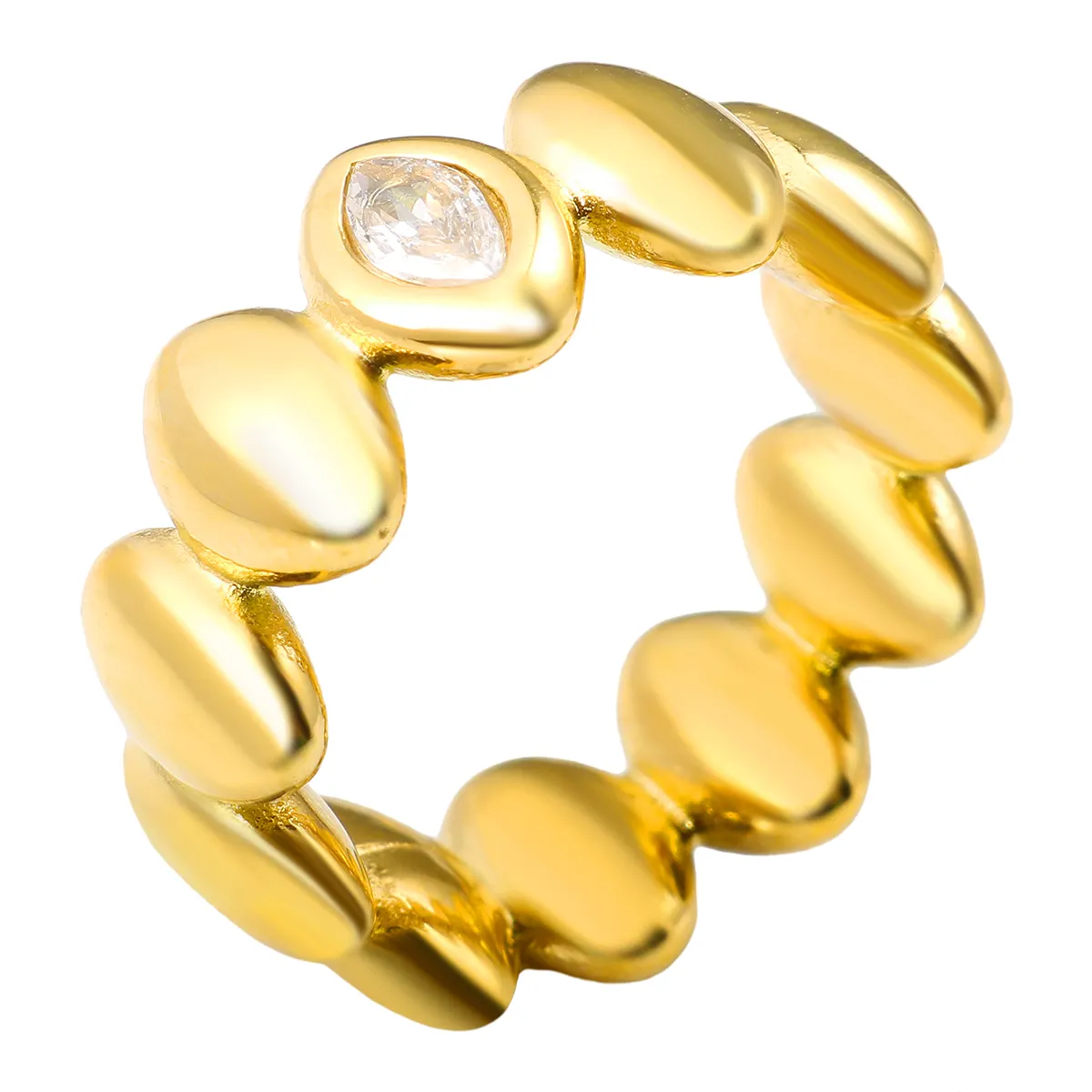 Anel de aço inoxidável banhado a ouro 18K empilhável para joias à prova d'água sem manchas