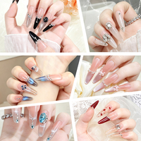 Ongles à presser OEM ODM, longs en acrylique, style stiletto, luxueux, faits à la main, avec diamants transparents, réutilisables, pour fêtes