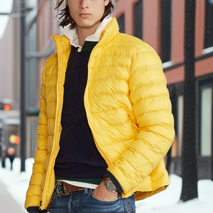 Yellow Colors Lightweight Puffer Waterproof Polyester Fiber <b>Mens</b> <b>Jacket</b> Puff Printing Embroidered Canvas Stand Collar Zipper Coa - Product Image 2