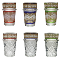 Gobelet en verre classique marocain coloré de 130 ml avec motif floral – Portable, réutilisable, sans danger pour les aliments, pour usage domestique, unisexe, vente en gros