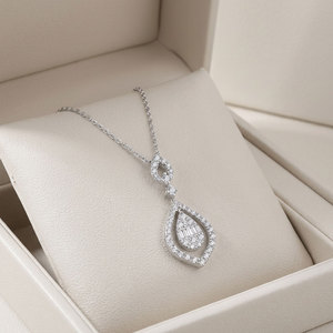 Luxury Wholesaler Manufacturer Export Exquisite Necklace Jewelry 18K <b>Solid</b> White <b>Gold</b> Real Natural Diamonds <b>Pendant</b> Necklace - Product Image 2